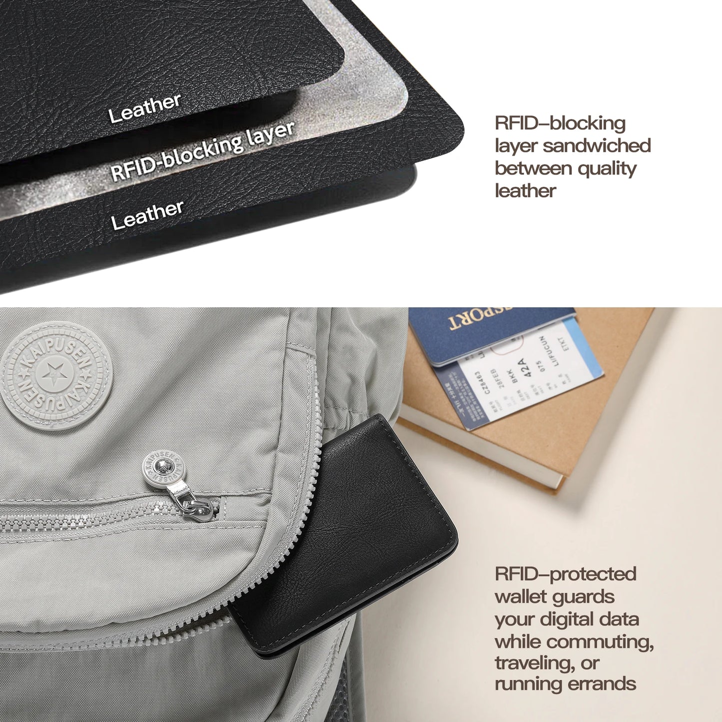 Rfid Blocking Leather Front Pocket Wallet For Men Slim Minimalist Men's Credit Card Holder Ultra Thin Wallet Male With ID Window