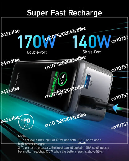 Prime Power Bank 27650mAh 3-Port 140W Max Portable Charger Battery Portable Power Bank Large Capacity 250W for Laptop