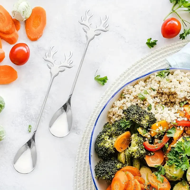 4/8pcsStainless steel elk spoon Home dessert spoon coffee spoon tea spoon Christmas elk design exquisite tableware