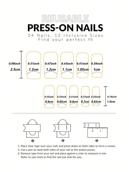 24pcs/set short square fake nails for women cute bride heart white french tips faux ongles y2k press on false nail supplies