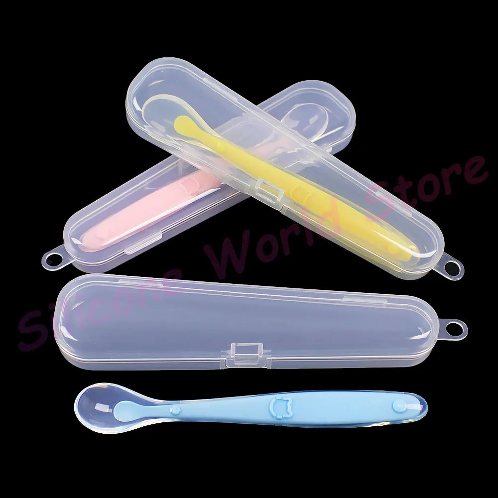 Silicone World Baby Complementary Food Silicone Spoon Training Spoon Soft Spoon Children's Feeding Tableware With Storage Box