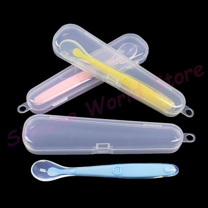 Silicone World Baby Complementary Food Silicone Spoon Training Spoon Soft Spoon Children's Feeding Tableware With Storage Box