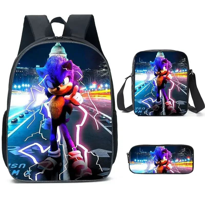 HOT 3PC-SET Sonic Backpack Primary and Secondary School School Bags  Anime Cartoon School Bags Best Gifts for Kids Mochila