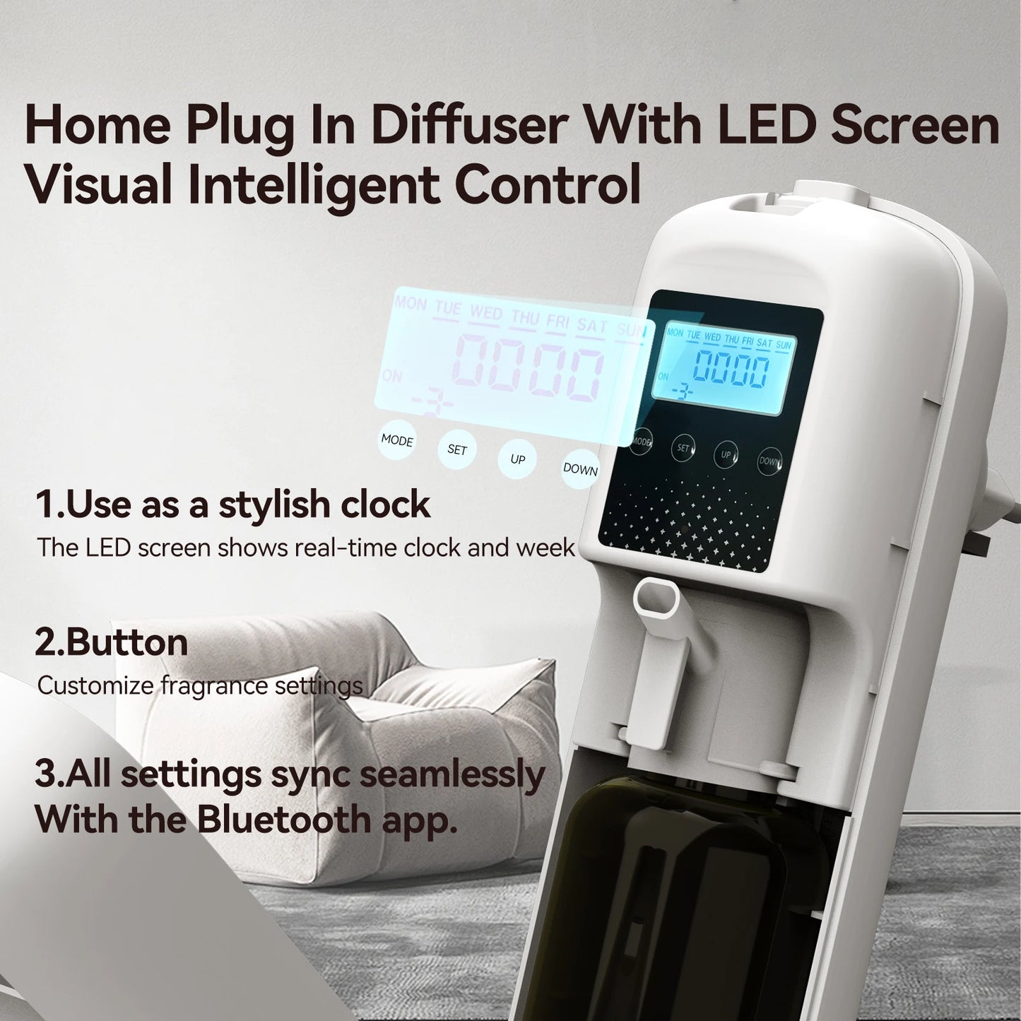Smart Essential Oil Diffuser Home Plug In Diffuser With LED Screen Visual Intelligent Control with Timer for Home Office Hotel