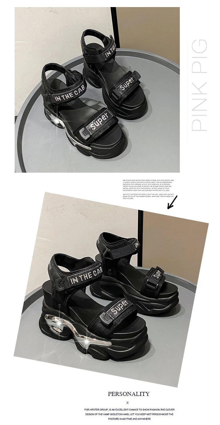 10CM Chunky Platform Sandals Women New Summer Bling High Heels Sandals Woman Beach Casual Slides Thick Sole Sandalias Mujer