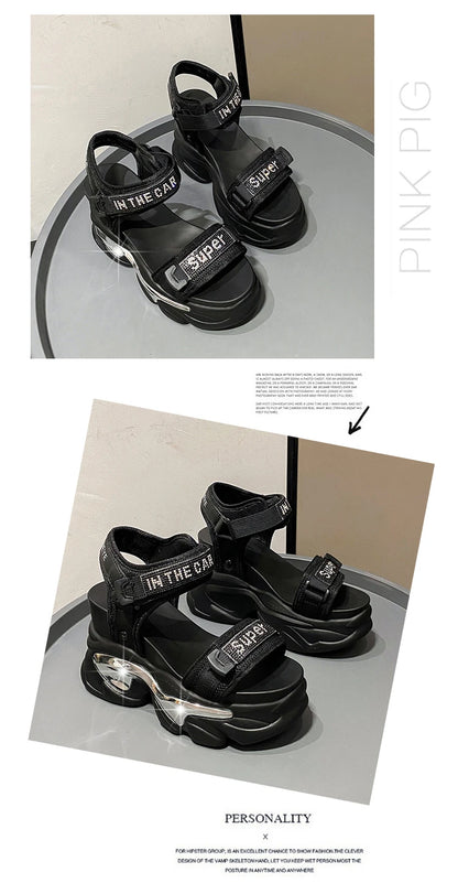 10CM Chunky Platform Sandals Women New Summer Bling High Heels Sandals Woman Beach Casual Slides Thick Sole Sandalias Mujer