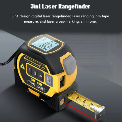 Laser Tape Measure Meter Building Measurement Device 3in1 Laser Rangefinder 5M Tape 60M Laser Measure with LCD Digital display
