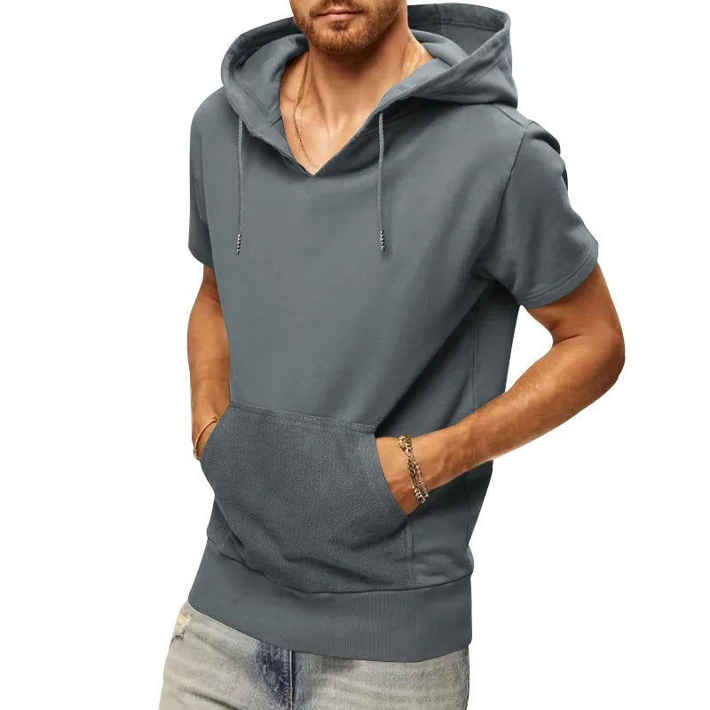 2024 Amazon New Men's Athleisure European and American Hooded Loose Short Sleeves