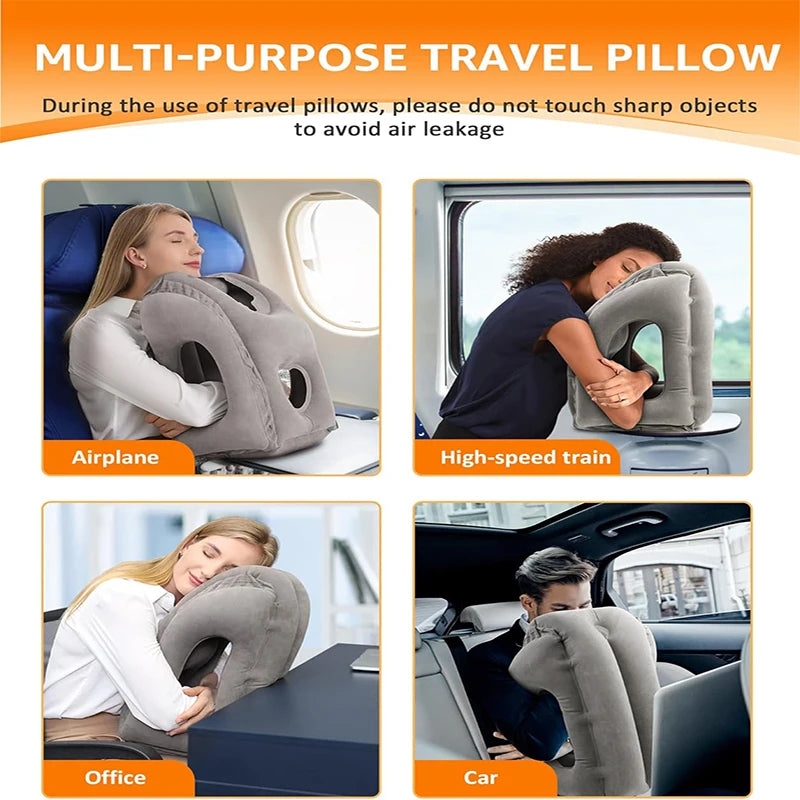 New Pattern Inflatable Travel Pillow Portable Chin Support Neck Pillow for Airplane Car Bus Train Office Nap Rest Support Pillow