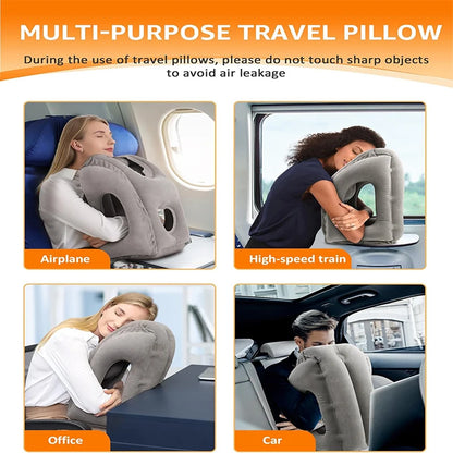 New Pattern Inflatable Travel Pillow Portable Chin Support Neck Pillow for Airplane Car Bus Train Office Nap Rest Support Pillow