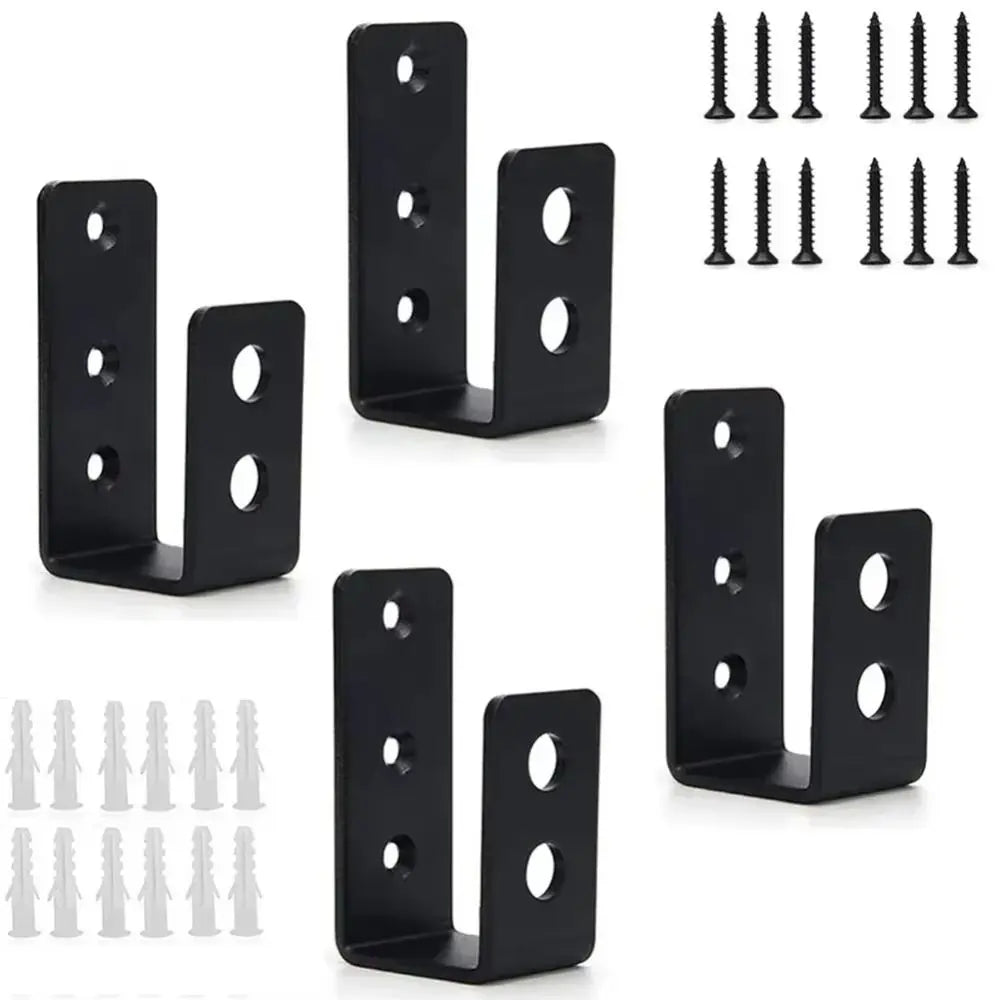 2 Pcs Metal Open Rod Support U-bracket Anti-slip Detachable Door Safety Barricade Support Door Barrier Protection Black