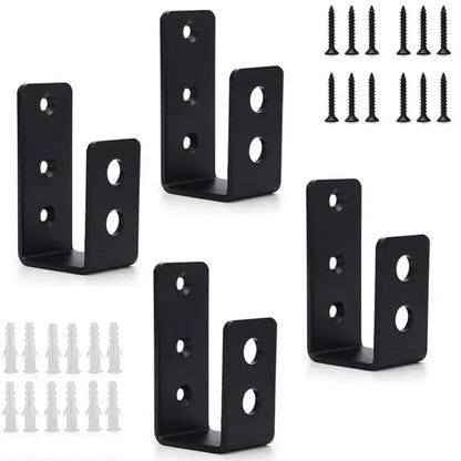 2 Pcs Metal Open Rod Support U-bracket Anti-slip Detachable Door Safety Barricade Support Door Barrier Protection Black
