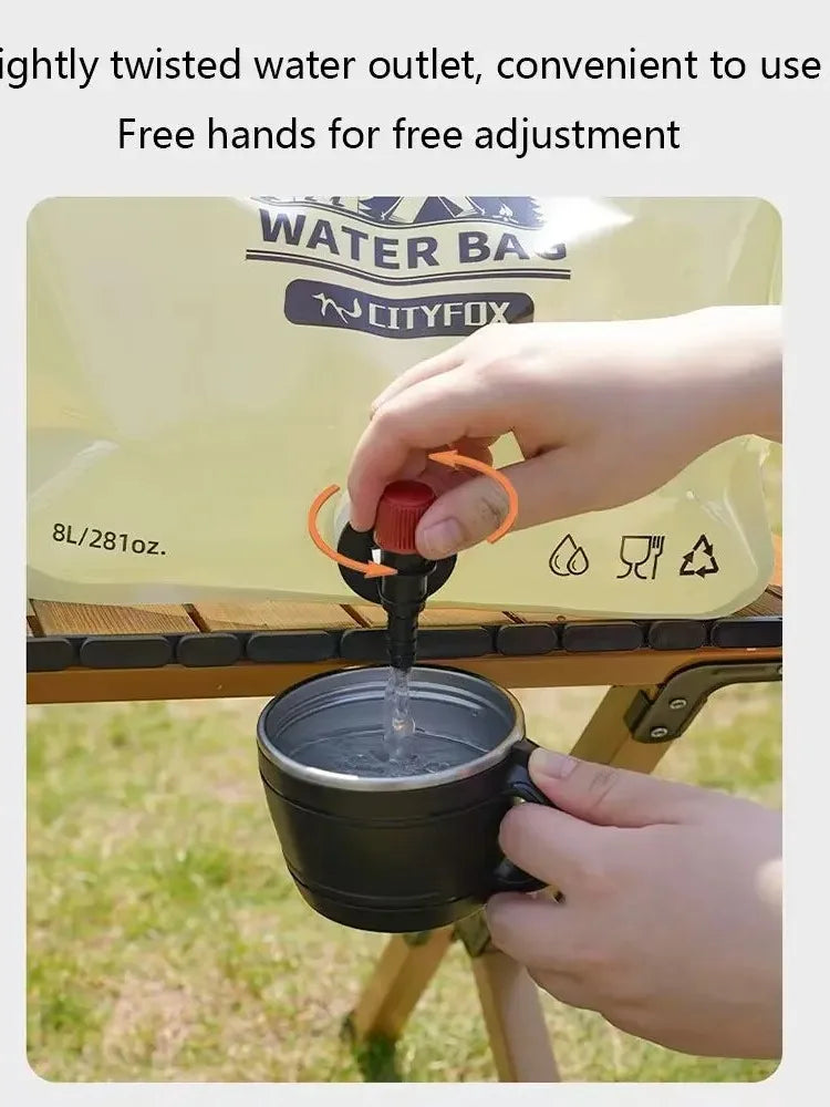 Outdoor Water Storage Bag 8L With Faucet Valve Travel Camping Food Grade Large Capacity Portable Foldable Plastic Water Bag