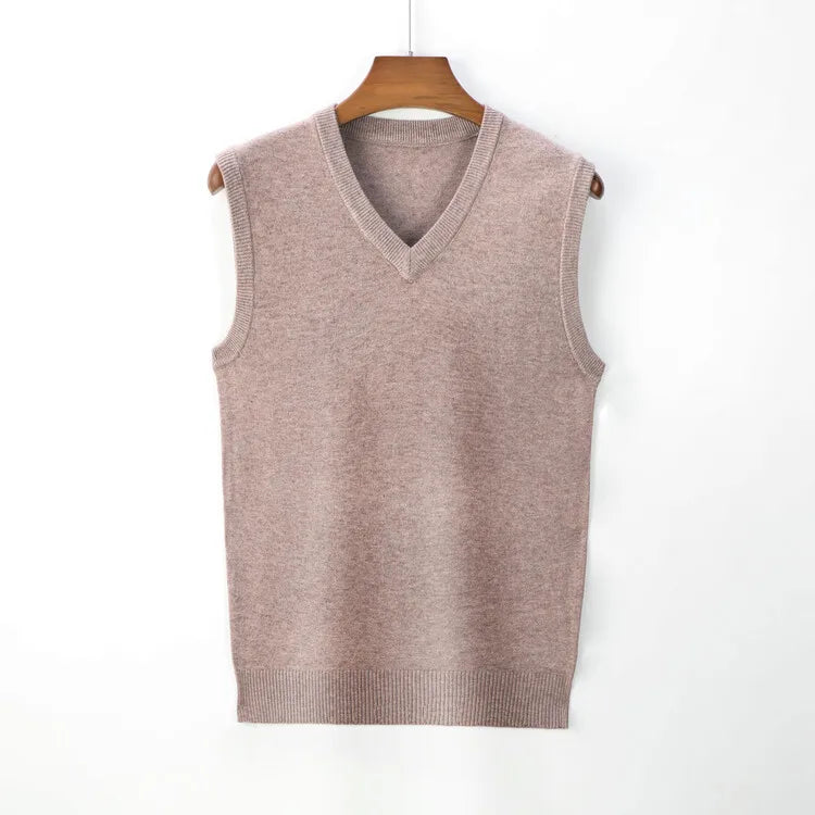 2025 New Men's Autumn High-end Sweater Vest V-neck Warm Knit Sleeveness Tank  Mens Clothes Pullover Tops