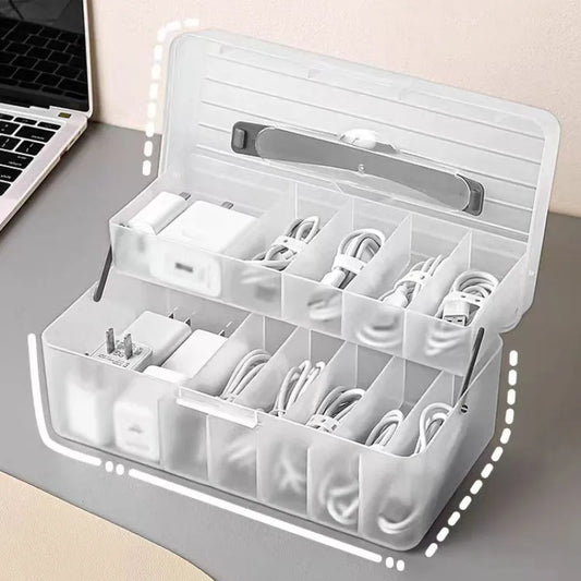 Data Cable Organizer Box With Lid Portable Charge Cable Management USB Cord Sorter Desk Electronic Accessorie Organizer for Home