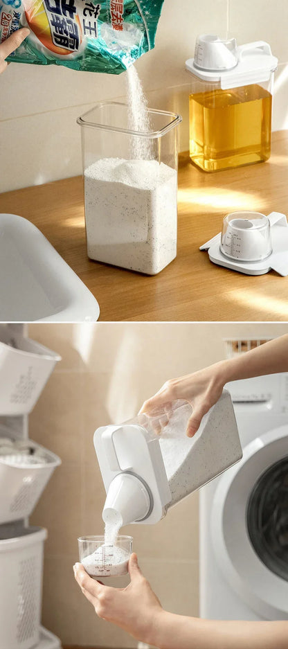 Detergent Dispenser Refillable Laundry Detergent Dispenser Empty Powder Tank Softener Bleach Storage Container with Scale