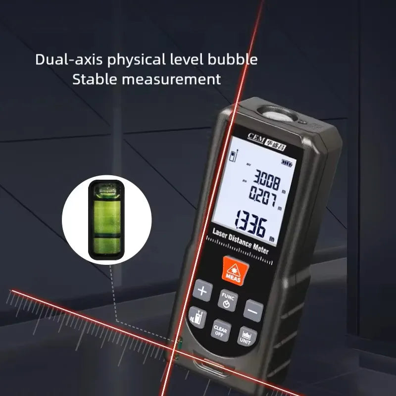Laser Measuring Tool 328ft/100m, Red Light Laser Tape Measure with Angle Sensor, Pythagorean, Distance, Area, Volume Measuring