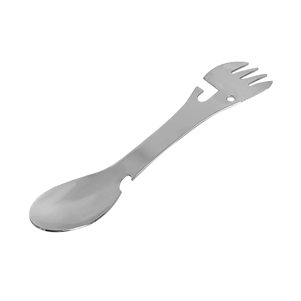 Multi-functional Outdoor Survival Tools 5 in 1 Camping Hiking Gear Practical Fork Knife Stainless Steel Spoon & Bottle Opener