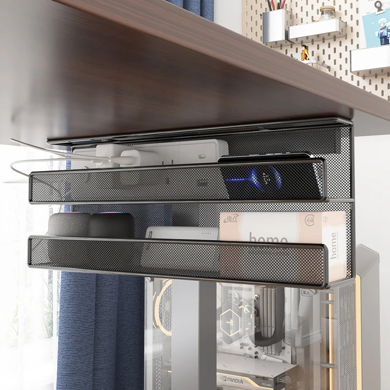 Iron Cable Manager Under The Desk Cable Management Rack No Hole Wire Organizing Box Plug Plug Board Storage Fixed Shelf