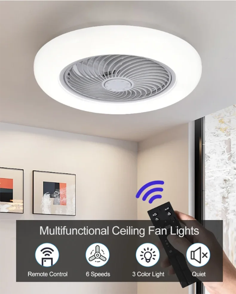 Smart Ceiling Fan Fans With Lights Remote Control Bedroom Decor Lamp 52cm Air Invisible Silent Electric fan for room AC220V