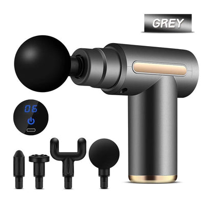 Portable Fascial Massage Gun Electric Percussion Pistol Massager Body Relaxation With LED Touch Screen 4Replaceable Massage Head