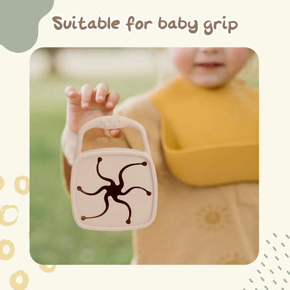 BPA Free Baby Silicone Plate Snack Cup Set Non-slip Kid Suction Plate Wooden Handle Silicone Spoon Bibs Baby Feeding Tableware