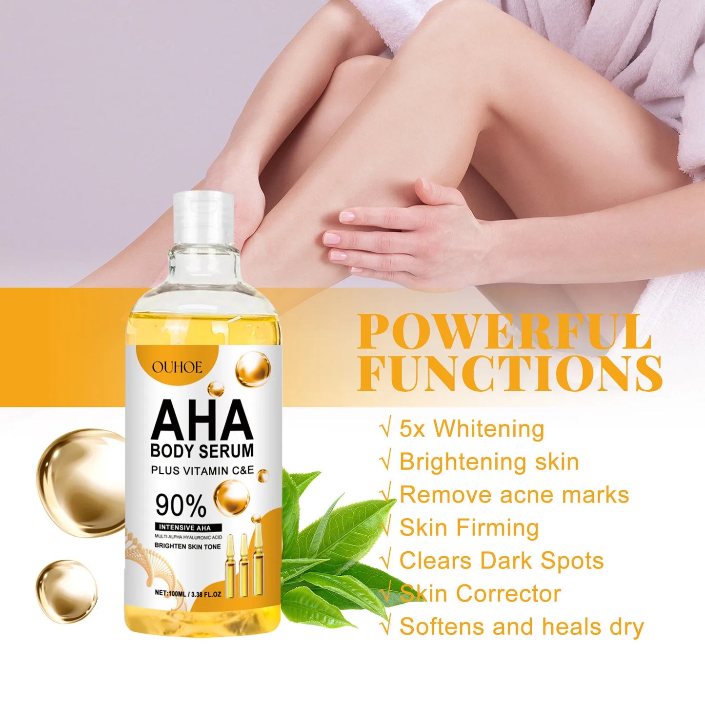 Hyaluronic Acid Vitamin C AHA Face Serum Dark Spots Corrector Shrink Pore Moisturizing Brightening Repair Lighten Body Skin Care