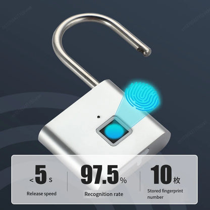 Fingerprint Padlock Locker Lock Smart Pad Lock Waterproof Small Portable Padlock with USB Charging for Locker   Luggage Suitcas