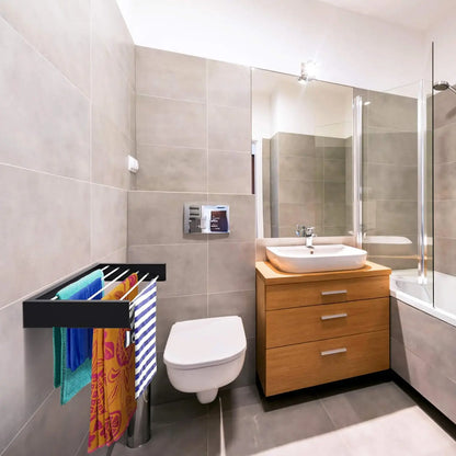 80cm Wall Mounted Laundry Drying Rack White Metal Clothes Drying Rack 5 Rods Space Saving Laundry Racks for Drying Towel Shoes