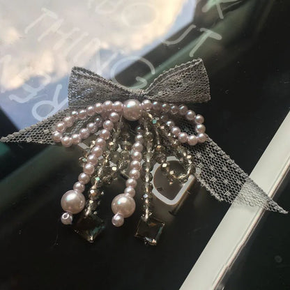 2PCS Bow tie lace hand beaded cloth ear stud accessories DIY hair accessories clothing accessories bags bow accessories