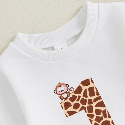 BeQeuewll Toddler Infant Clothes for Kids Fall Suit First Birthday Outfits Animal Print Long Sleeve Sweatshirt Pants Kids Sets