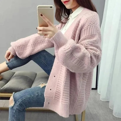 Oversized Knit Sweater Coat Women Autumn Winter Long Sleeve Twisted Sweaters Cardigan Woman Wild Solid Color Cardigans Ladies