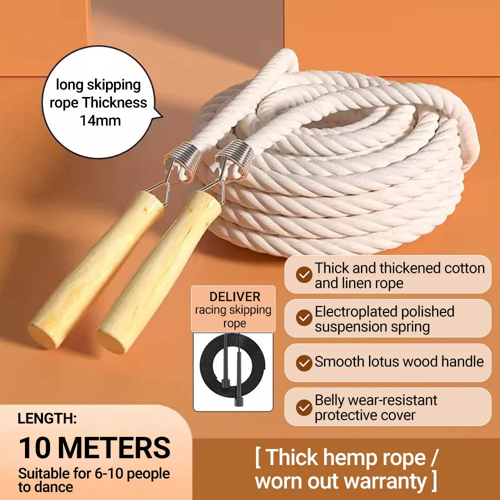 ST ORIGINAL  3/10/15m Thick Long Jump Rope Spring Group Skipping Rope Anti-slip Wooden Handles School Collective Sports Shaking
