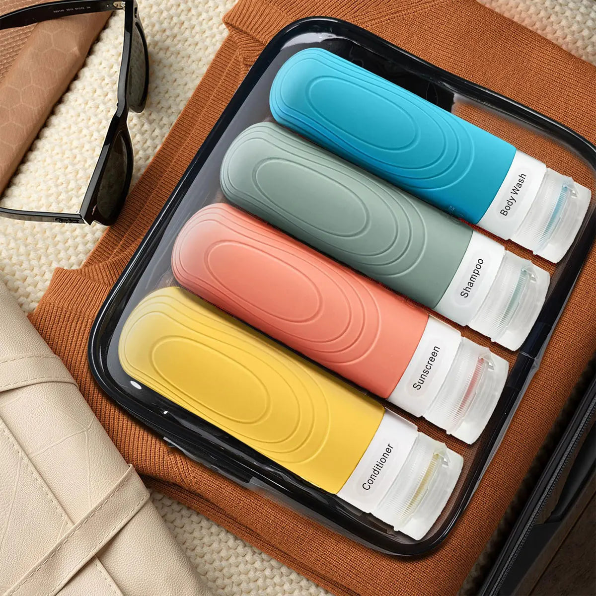 Travel Bottles for Toiletries, Approved 3oz Travel Size Containers BPA Free Leak Proof Refillable Liquid Silicone Squeezable liu