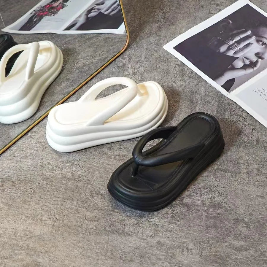 Thick Bottom Flip-flops Summer Fashion Women Slippers Soft Bottom Increase Anti-slip Anti-odor Beach Slippers Zapatos De Mujer