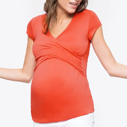 Maternity Clothes For Women Breastfeeding Clothing Short Sleeve T-Shirt Solid V-Neck Pregnant Women's Nursing Tops