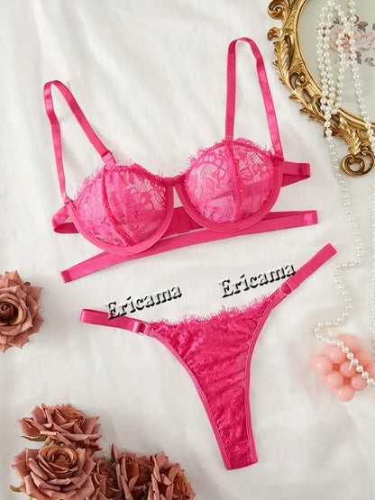 Floral Embroidery Semi Sheer Sexy Lingerie Set Erotic Lingerie Set , Intimates Bra & Thong, Women's Sexy Lingerie & Underwear