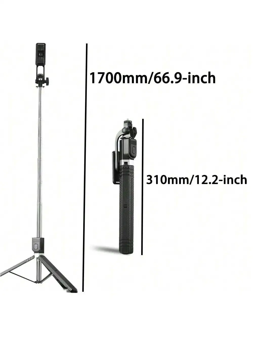 170 Cm Selfie Stick Tripod Retractable With Wireless Remote Control Portable Compatible For Apple And Android Phones