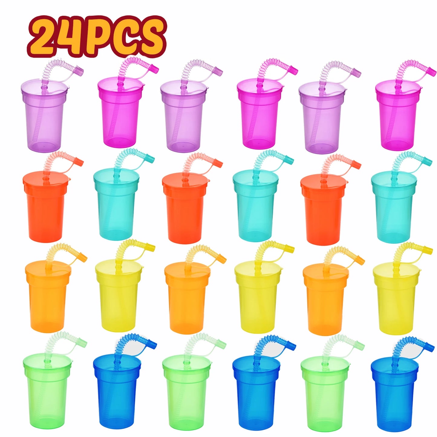 Neon Sipper Cups Reusable Spill-Proof Drinking Cups with Lids and Straws for Birthday Party Travel Xmas Juice Mug Water Bottle