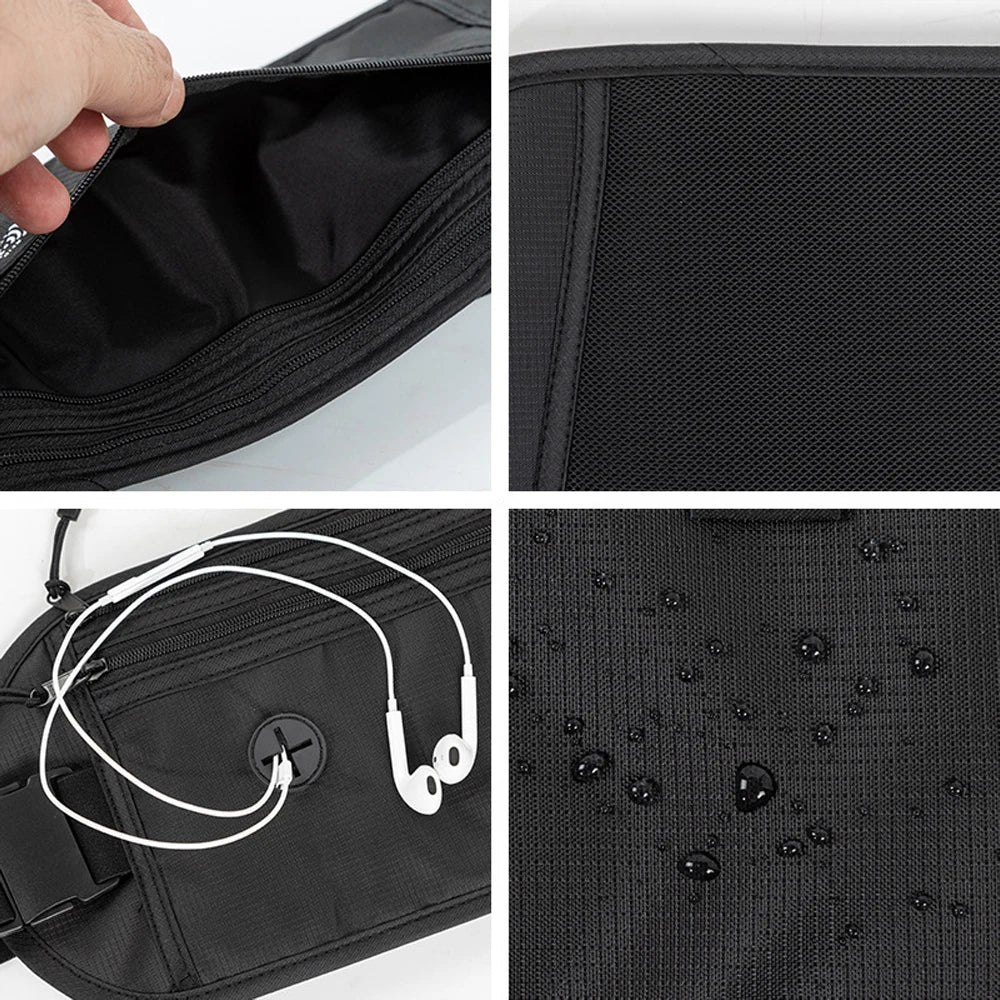 RFID Blocking Money Belt for Travel -Hidden Anti-Theft Passport Wallet & Slim Fanny Pack - Secure Waist Pouch for Cash, Cards