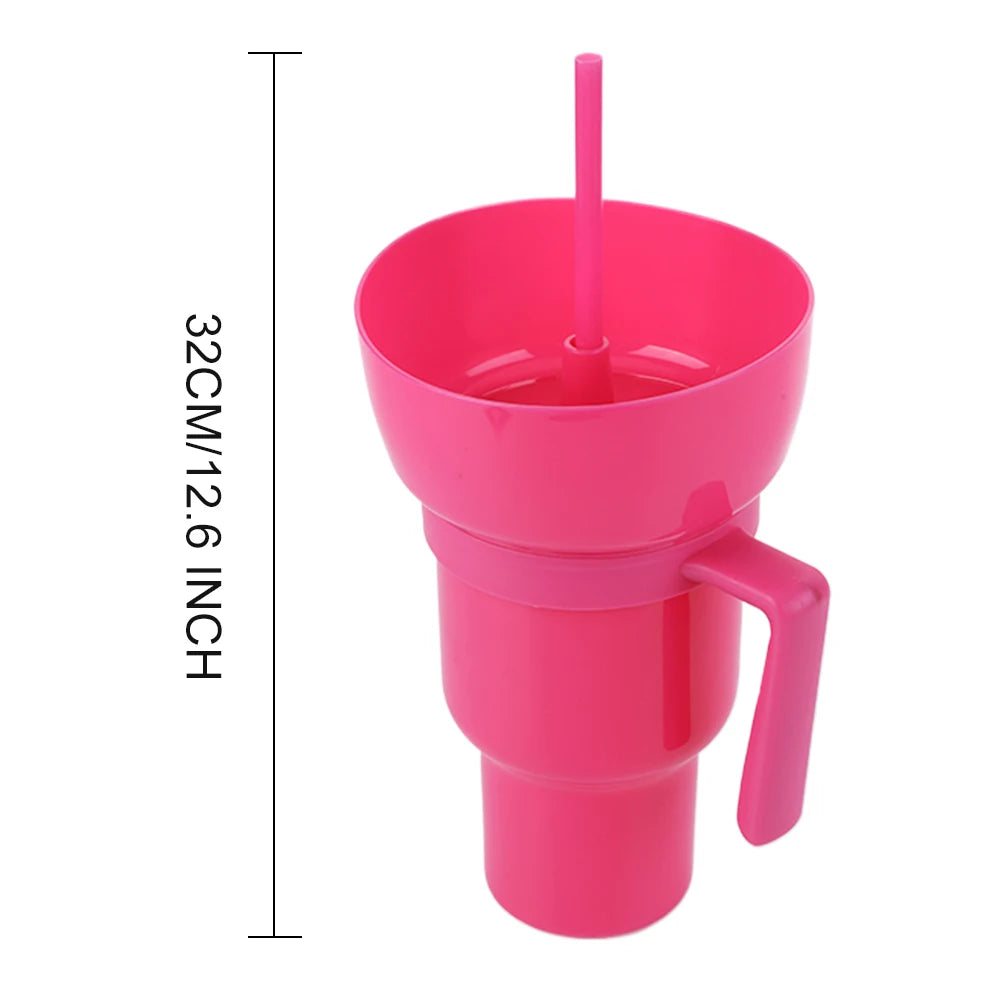 New 2 IN 1 Creative Popcorn Snack Cup Integrated Beverage Cup with Handle Portable Beverage Cup Novel Design and Many Functions