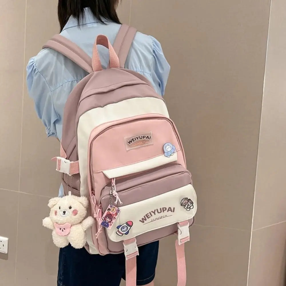 Portable Ins Students School Bags Large Capacity Bear High School Backpacks Multi Pockets Cartoon Teenage Shoulder Bags Girl