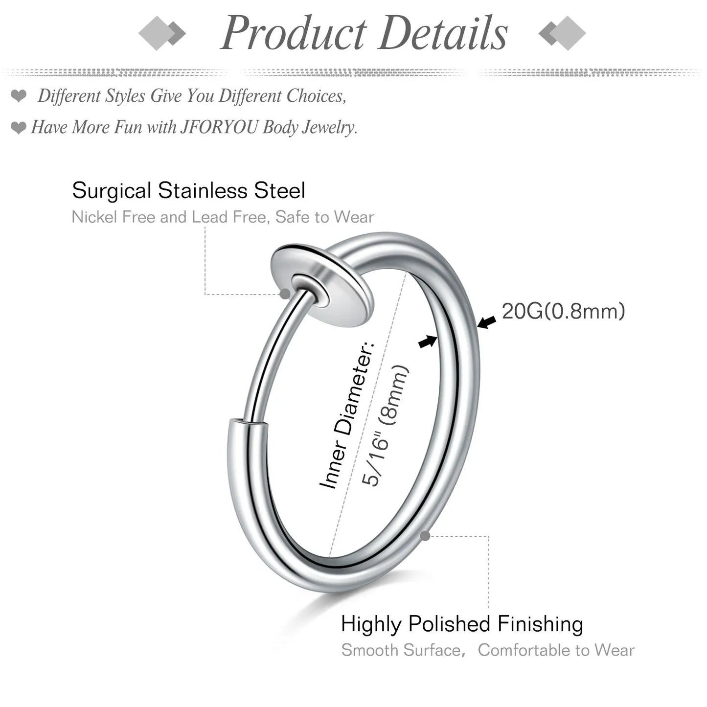 12Pcs/Set Fake Ear Ring Magnetic Studs Faux Non Pierced Ear Ring Ear Cuff No Piercing Magnetic Nose Studs CZ Dia 3/4/5mm