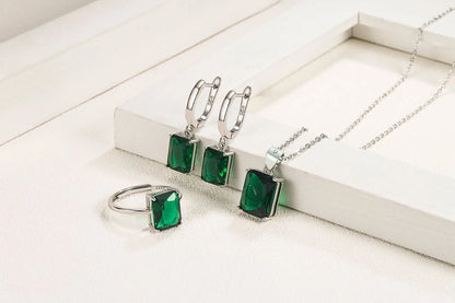925 Sterling Silver  Elegant Jewelry Sets Ring Earrings Necklace For Women Rectangle Geometry Zircon Wedding Accessories
