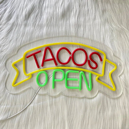 LED Tacos Sign for Business,Tacos Open Light for Restaurant Decor, LED Open Sign for  Electric Advertising Display Wall Decor