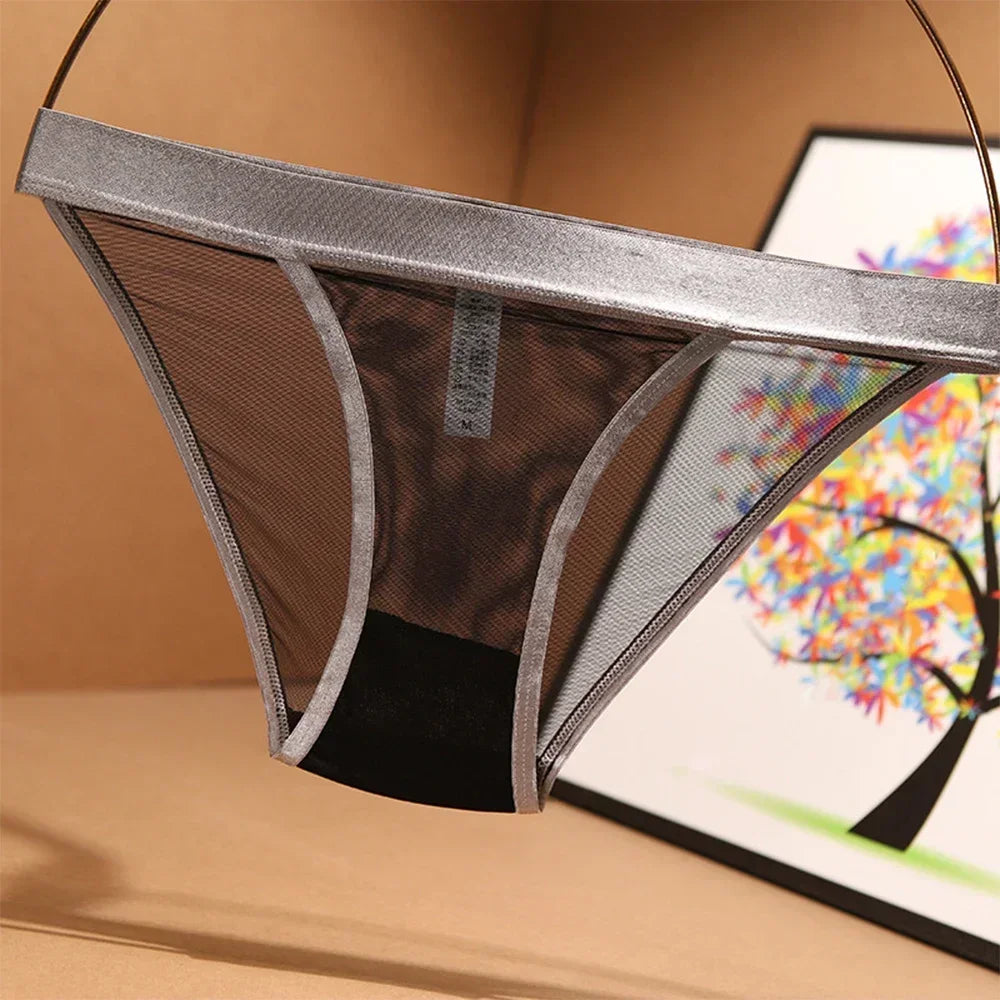 1pc Seamless Wide-brimmed Mesh See Through Sexy Ladies Briefs Shorts Low Waist Underwear Panties For Women