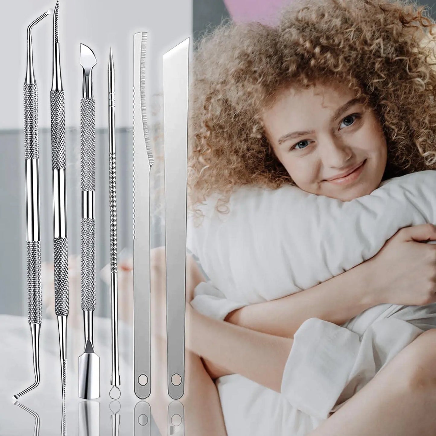 6pcs Stainless Steel Manicure Pedicure Knife To Remove Dead Skin Calluses Thick Hard Nail Clippers Acne Needle Pick Tool Set