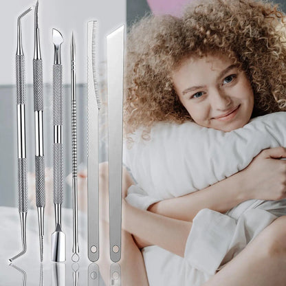 6pcs Stainless Steel Manicure Pedicure Knife To Remove Dead Skin Calluses Thick Hard Nail Clippers Acne Needle Pick Tool Set