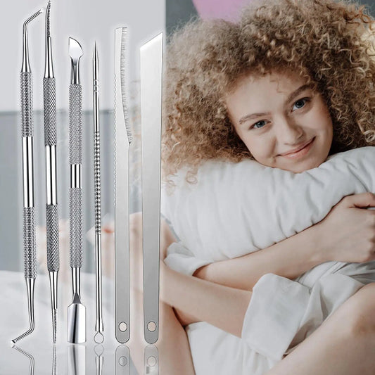 6pcs Stainless Steel Manicure Pedicure Knife To Remove Dead Skin Calluses Thick Hard Nail Clippers Acne Needle Pick Tool Set