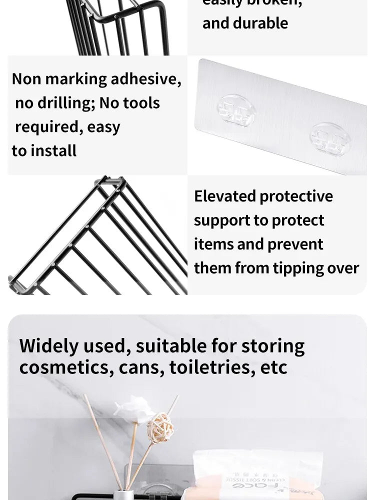 Bathroom Storage Rack Kitchen Organizer Shelf Black Shelves Corner Frame Iron Shower Punch Free Mounted Caddy Rack